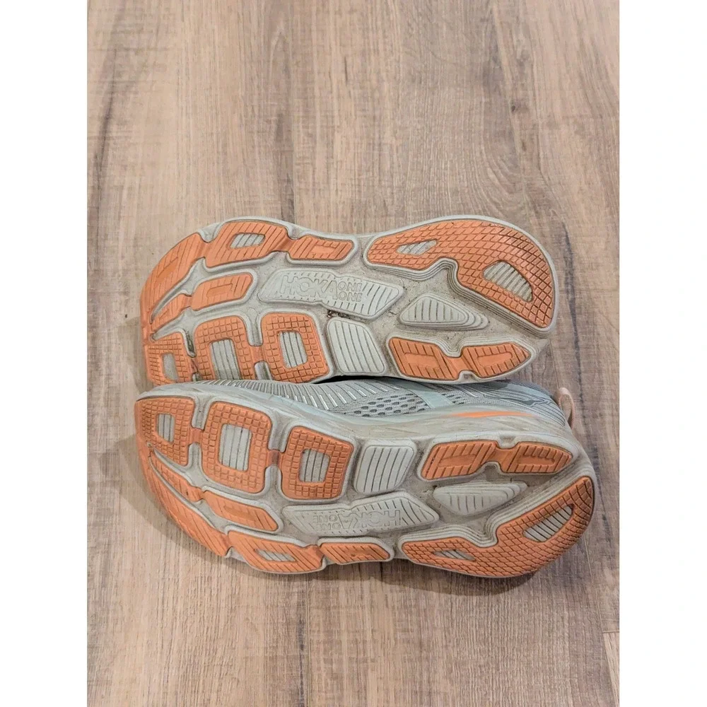 Hoka One One Bondi 7 Womens 9.5 Gray Orange Max Cushion Running Shoes 1110519